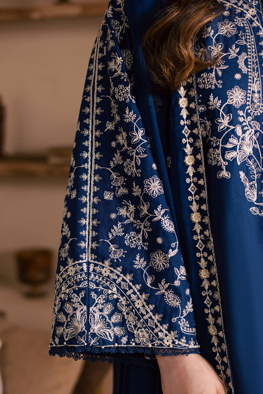 Blue Pashmina 3Pc - Embroidered Dress