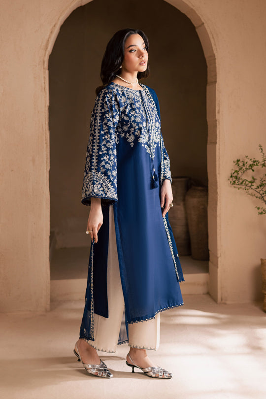 Blue Pashmina 3Pc - Embroidered Dress