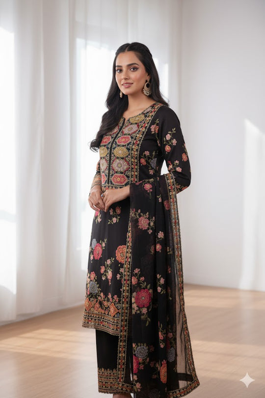 Luxy Black Embroidered Dress