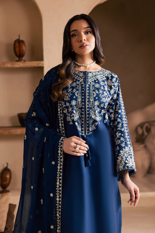Blue Pashmina 3Pc - Embroidered Dress