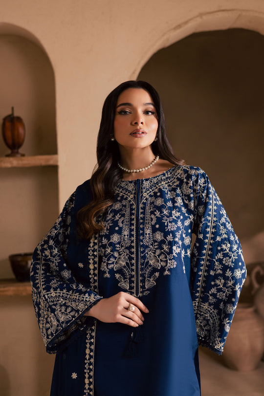 Blue Pashmina 3Pc - Embroidered Dress