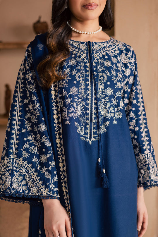 Blue Pashmina 3Pc - Embroidered Dress