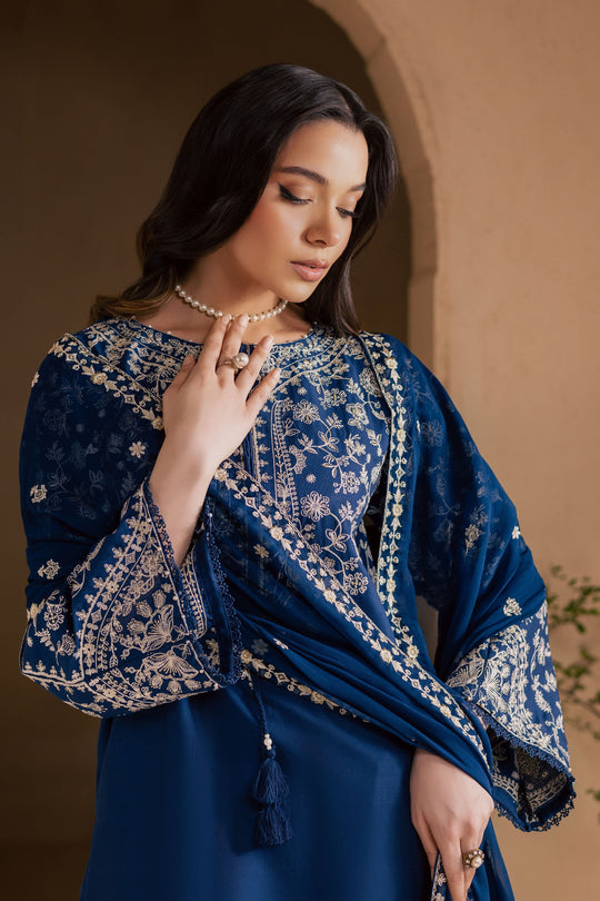 Blue Pashmina 3Pc - Embroidered Dress