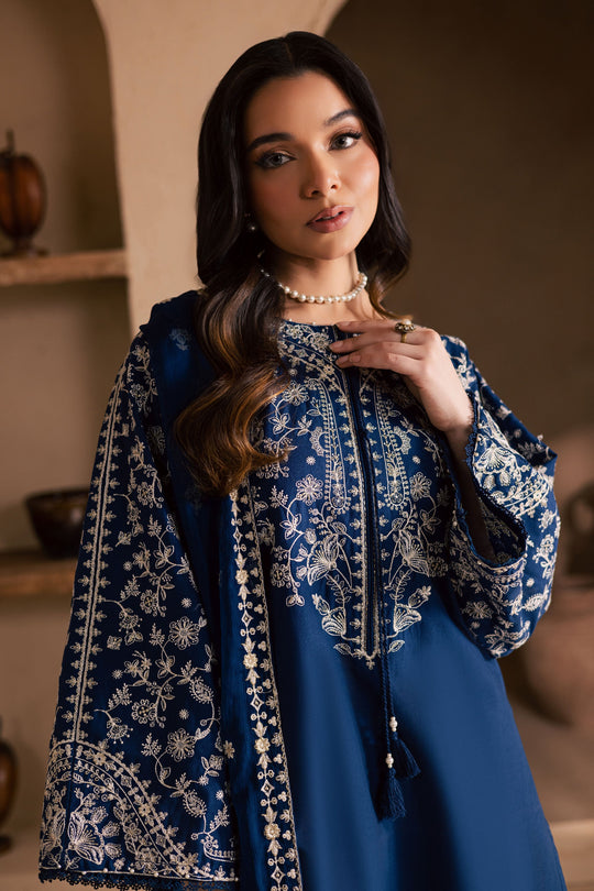 Blue Pashmina 3Pc - Embroidered Dress